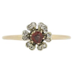Vintage Granat und Rose Cut Diamond Flower Ring