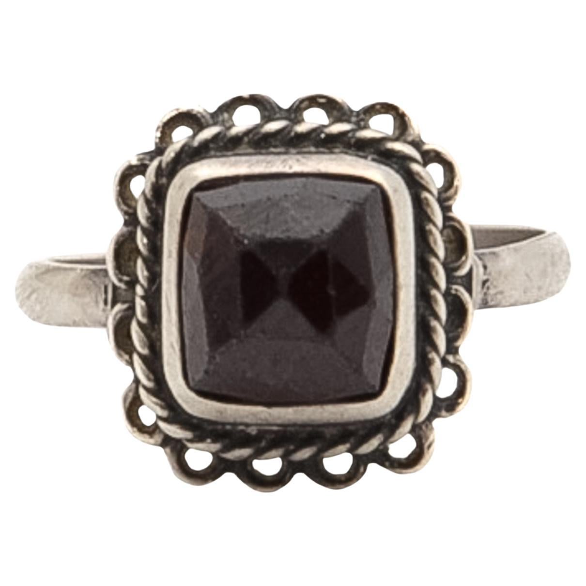 Vintage Garnet and Silver Square Ring For Sale