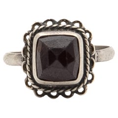 Vintage Garnet and Silver Square Ring