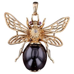 Vintage Garnet Bug Pendant of 14k Gold, Circa 1950s