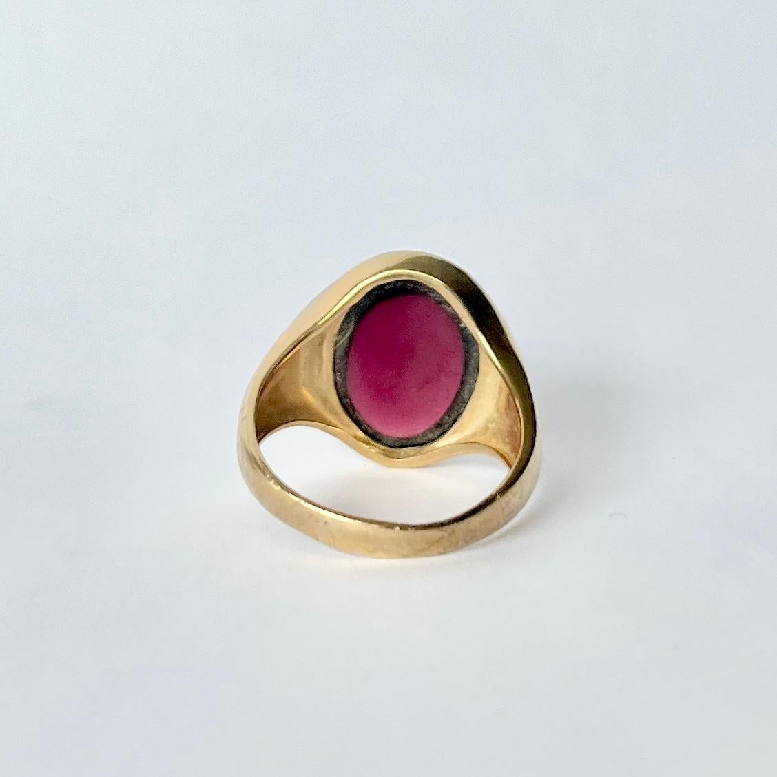 Siegelring aus 9 Karat Gold mit Granat-Cabochon für Damen oder Herren