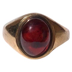 Antique Garnet Cabochon and 9 Carat Gold Signet Ring