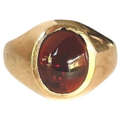 Retro Garnet Cabochon and 9 Carat Gold Signet Ring
