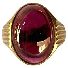 Bague sigillaire vintage en or 9 carats et grenat cabochon