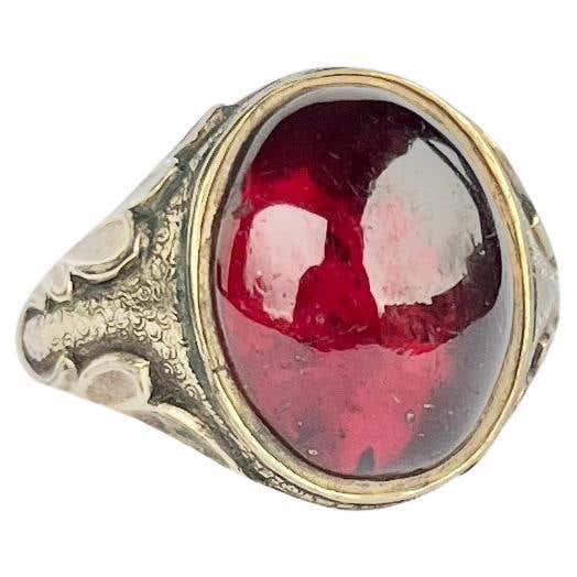 Vintage Garnet Cabochon and 9 Carat Gold Signet Ring For Sale at ...