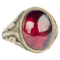 Vintage Garnet Cabochon and 9 Carat Gold Signet Ring