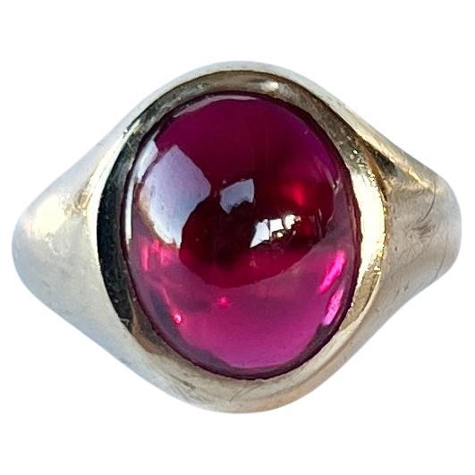 Anello con granato cabochon e oro 9 carati d'annata