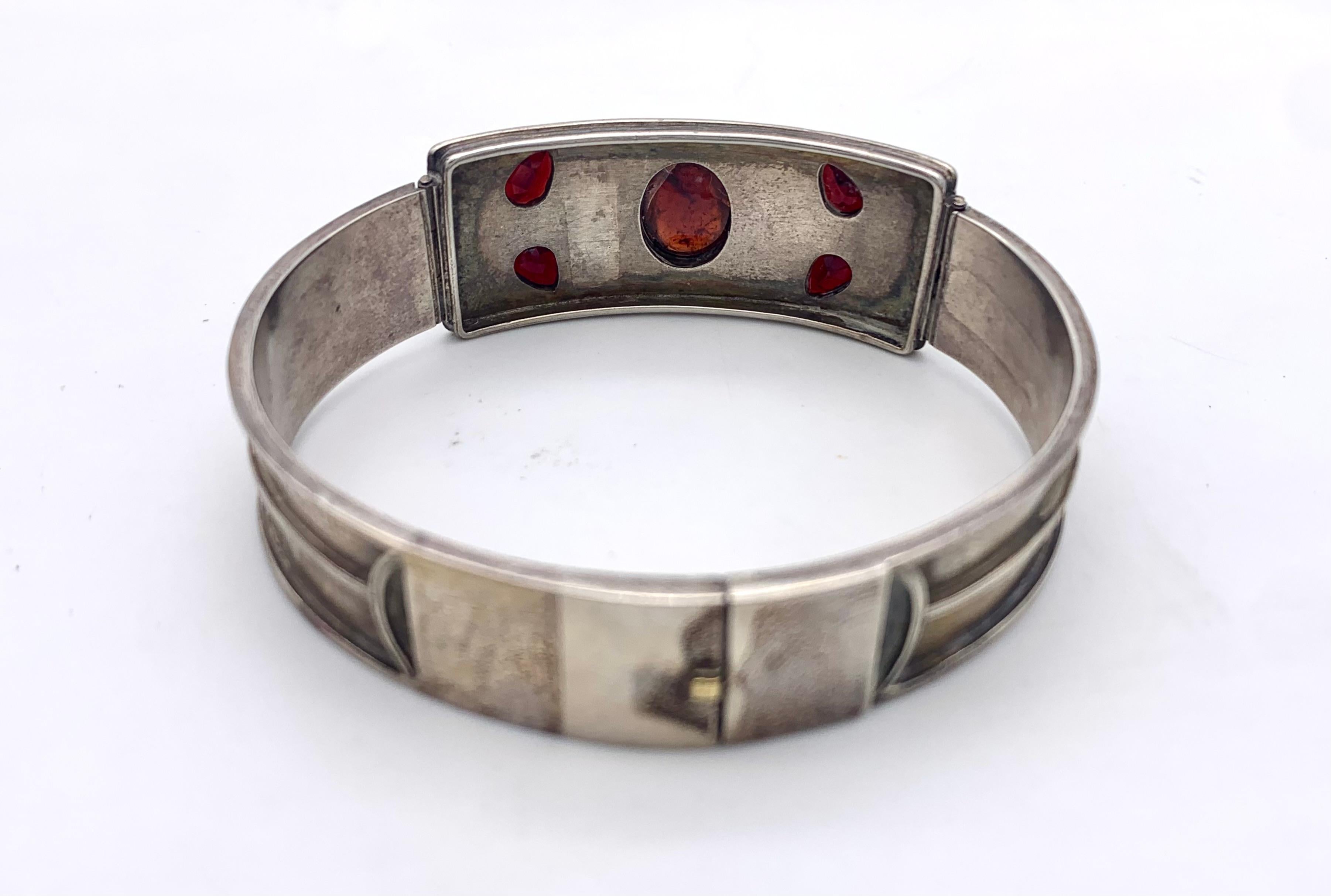 Vintage Garnet Cabochon Bracelet Flower Silver Silver Gilt In Good Condition For Sale In Munich, Bavaria