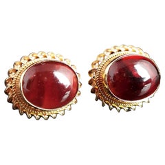 Vintage Garnet Cabochon Stud Earrings, 9k Yellow Gold