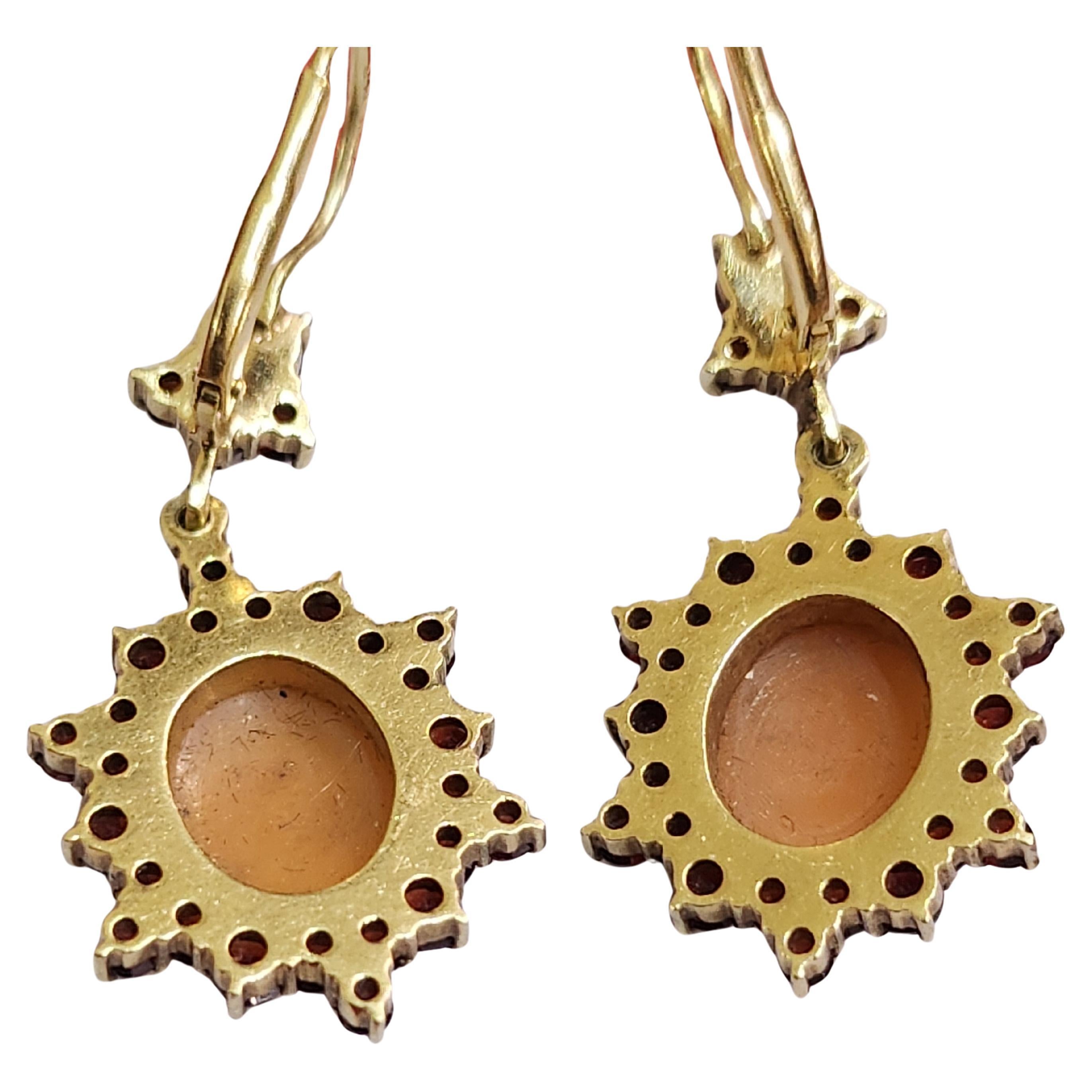 Vintage Garnet Cameo Gold Earrings For Sale 1