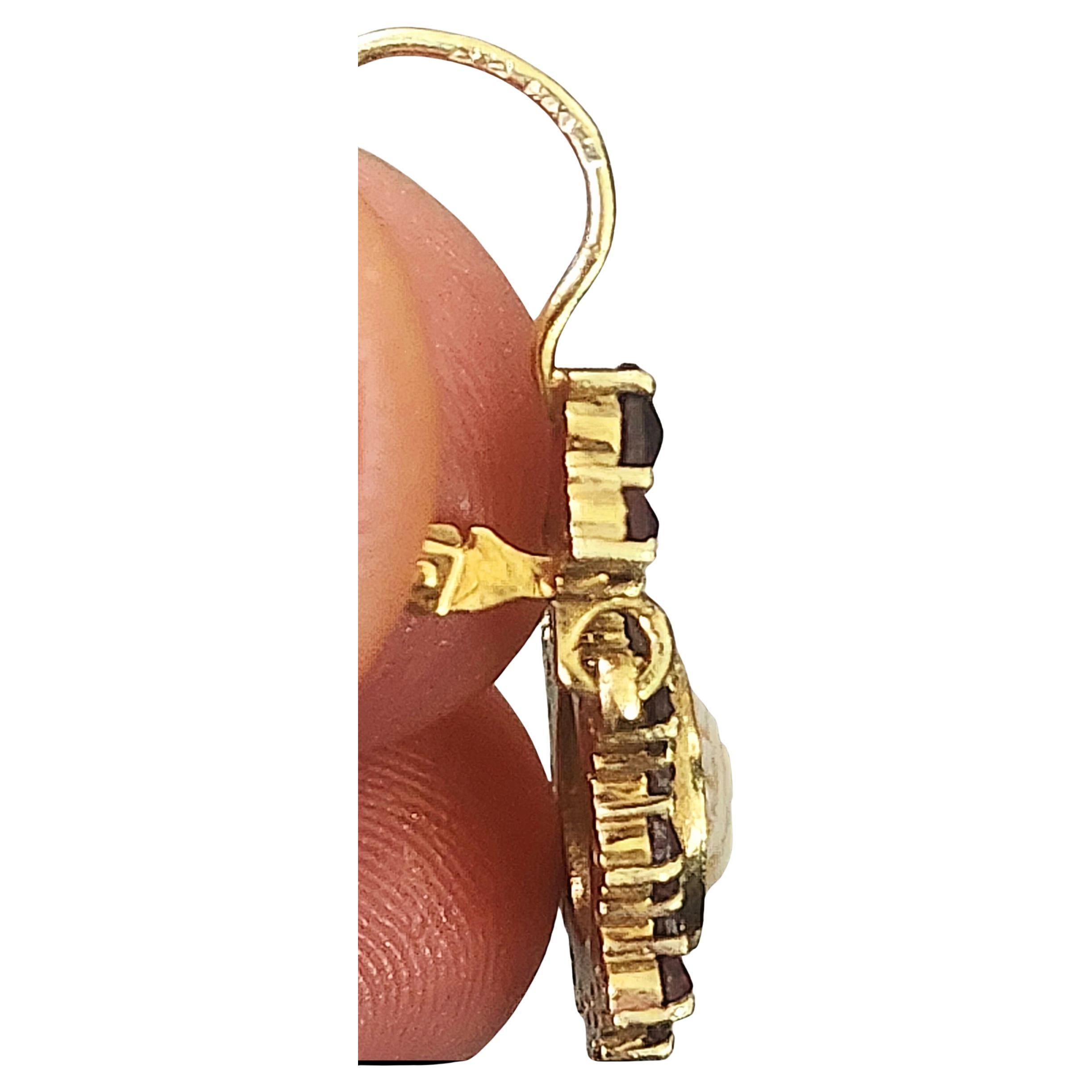 Vintage Garnet Cameo Gold Earrings For Sale 2