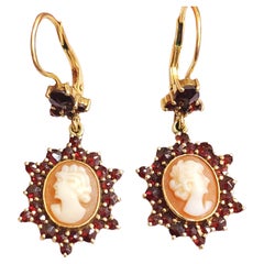 Vintage Garnet Cameo Gold Earrings