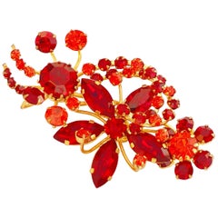 Broche florale vintage en cristal autrichien, grenat et cornaline, années 1960