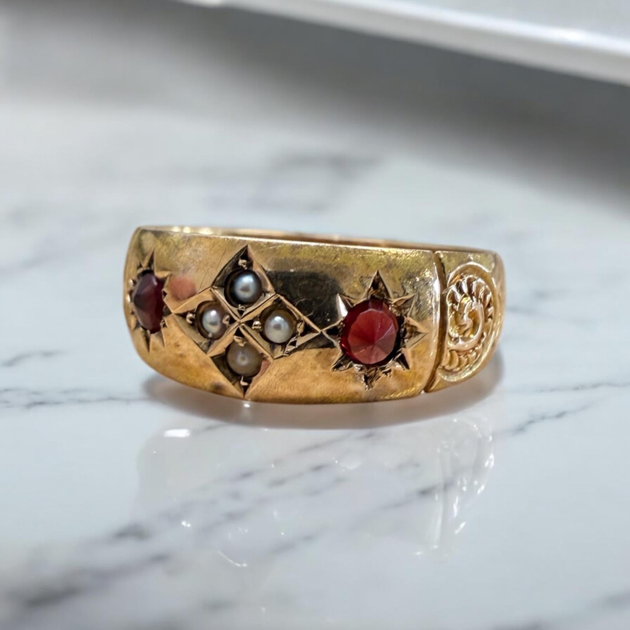 We are loving this vintage beauty!!

Ring Details
Material: 14K Rose Gold
Era: Victorian 1840 - 1900
Engraved Inside: JJEE
Head Width: 7.5mm
Head Height: 1.2mm
Shank Width: 3.5mm
Weight: 3.3 Grams
Finger Size: 8
Sizable Upon Request

Item:
