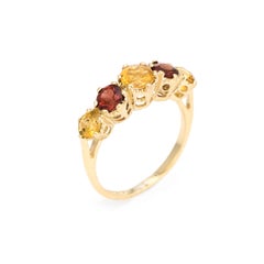 Vintage Garnet Citrine Anniversary Band 9 Karat Gold Wedding Stacking Ring