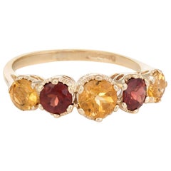 Vintage Garnet Citrine Anniversary Band 9 Karat Gold Wedding Stacking Ring