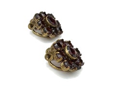 Vintage Granat Clip- On- Ohrringe Granat Blumen