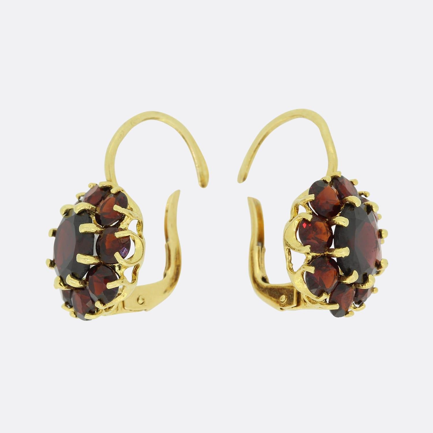 Brilliant Cut Vintage Garnet Cluster Earrings For Sale