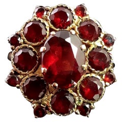 Vintage Garnet Cluster Ring, 9 Karat Yellow Gold, Statement Ring