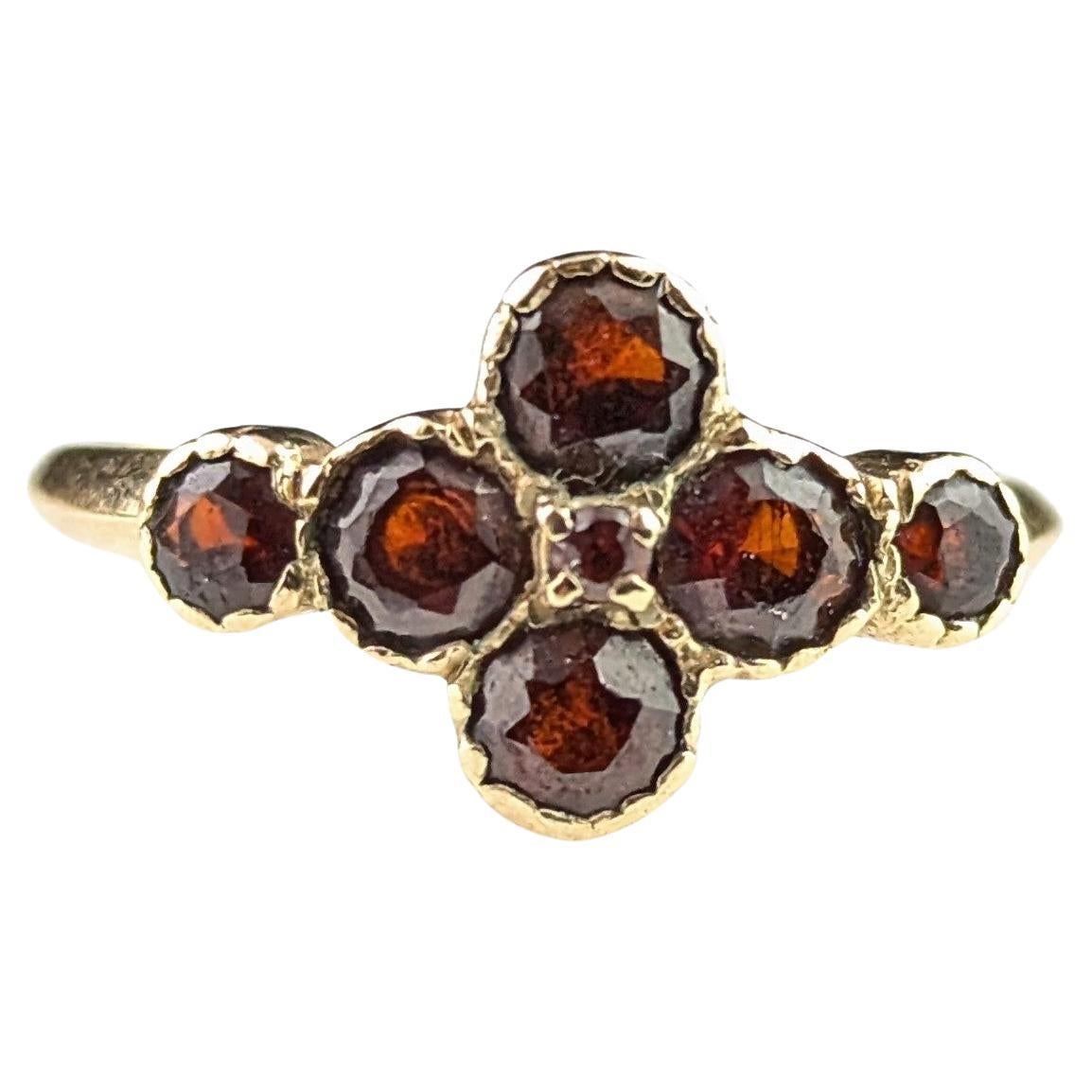 Regency Style Rings Antique Regency Era Floral Ring, Flat Cut Garnet, Pearl and Ruby, 9k ...
