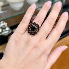 Vintage Garnet Cluster Ring Italy 18k Yellow Gold