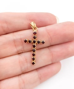Vintage Garnet Cross Pendant in 18k Yellow Gold