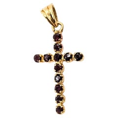 Vintage Garnet Cross Pendant in 18k Yellow Gold