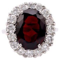Vintage Garnet Diamond 14K White Gold Cluster Ring