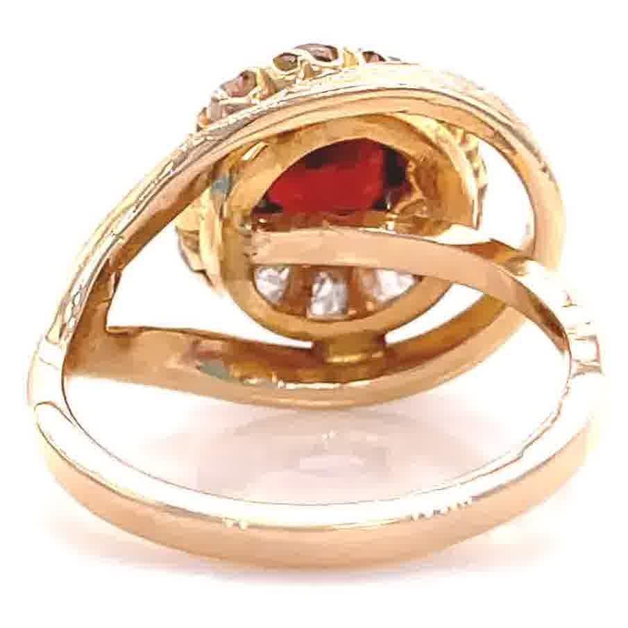 Women's Vintage Garnet Diamond 18 Karat Gold Cluster Ring