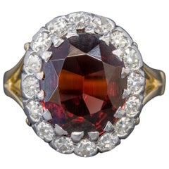 Vintage Garnet Diamond Cluster Ring 18 Carat Gold 5 Carat Garnet