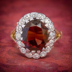 Vintage Garnet Diamond Cluster Ring 18 Carat Gold 5 Carat Garnet
