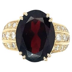 Vintage Garnet Diamond Cocktail Ring in 14K Yellow Gold