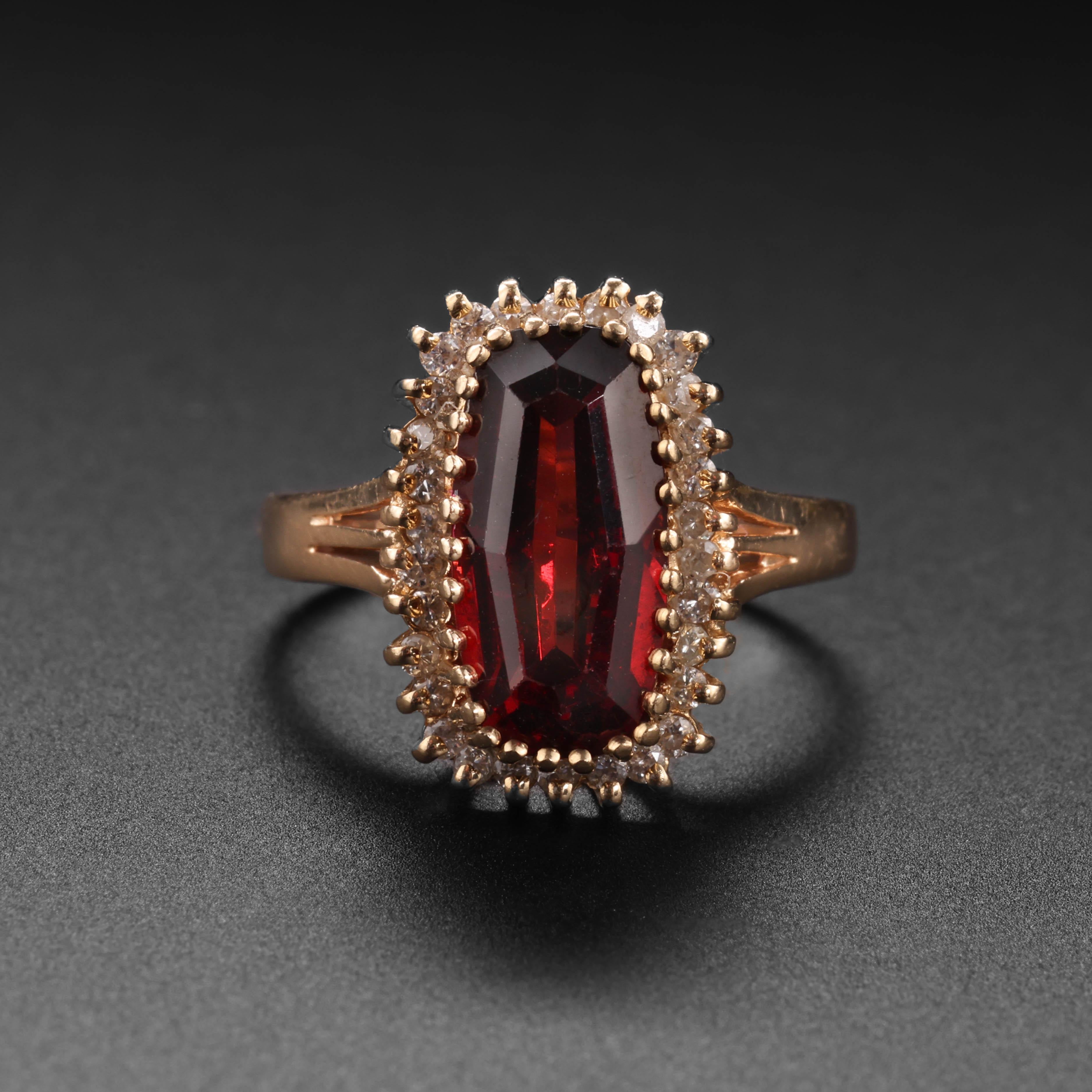 Modern Vintage Garnet & Diamond Ring For Sale