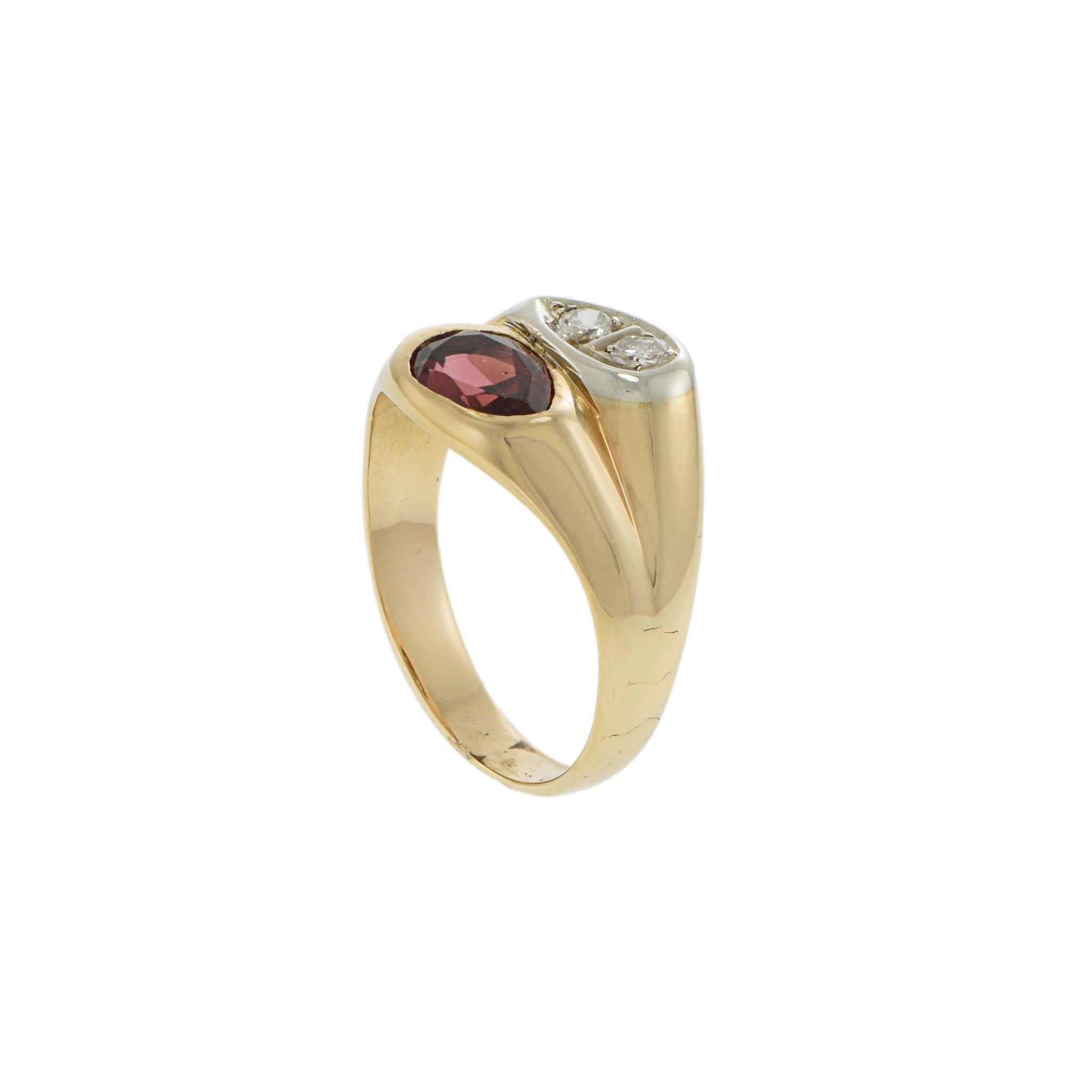 Rétro Bague vintage grenat et diamant en or jaune 14K en vente