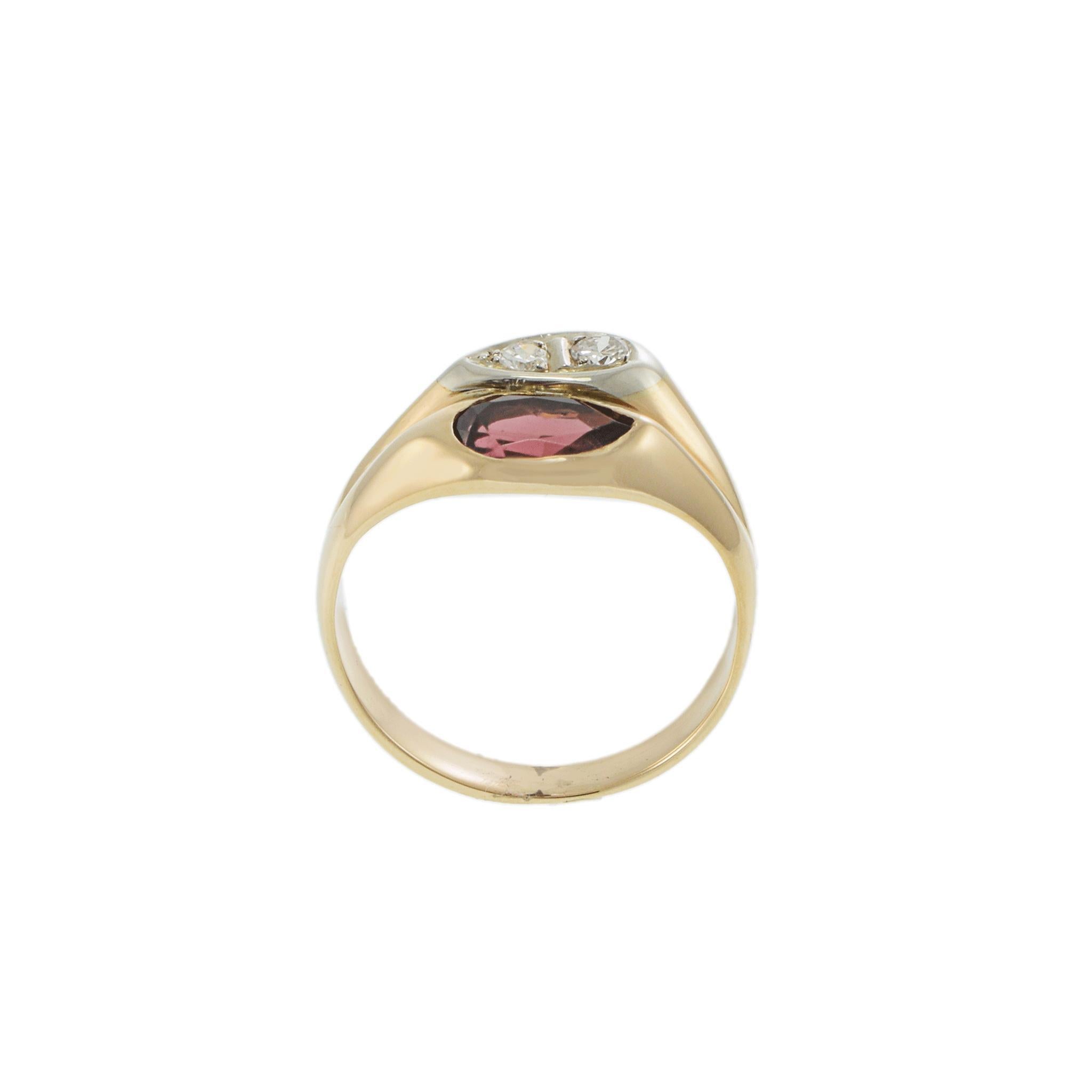 Bague vintage grenat et diamant en or jaune 14K Unisexe en vente