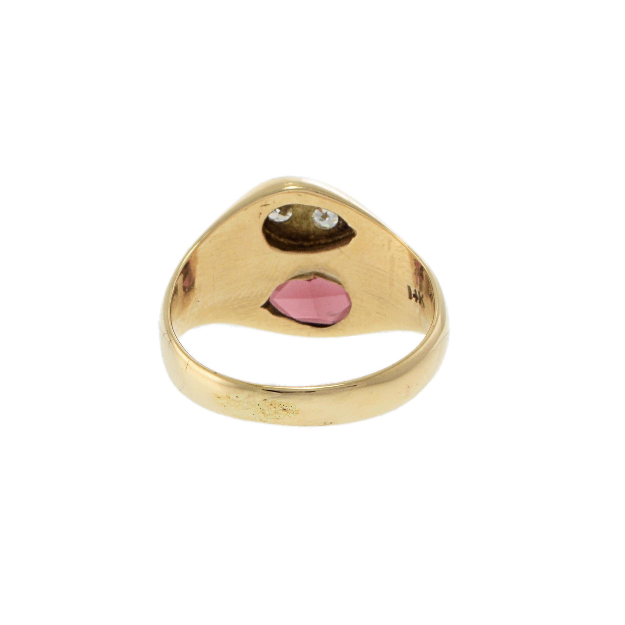 Bague vintage grenat et diamant en or jaune 14K en vente 1