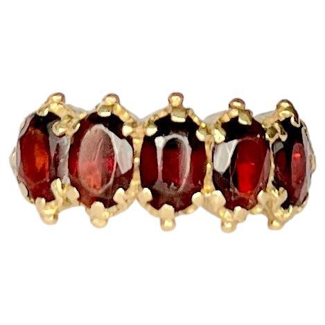 Vintage Garnet Five-Stone 9 Carat Gold Band For Sale