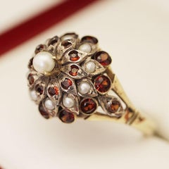 Vintage Garnet & Pearl Cluster Ring