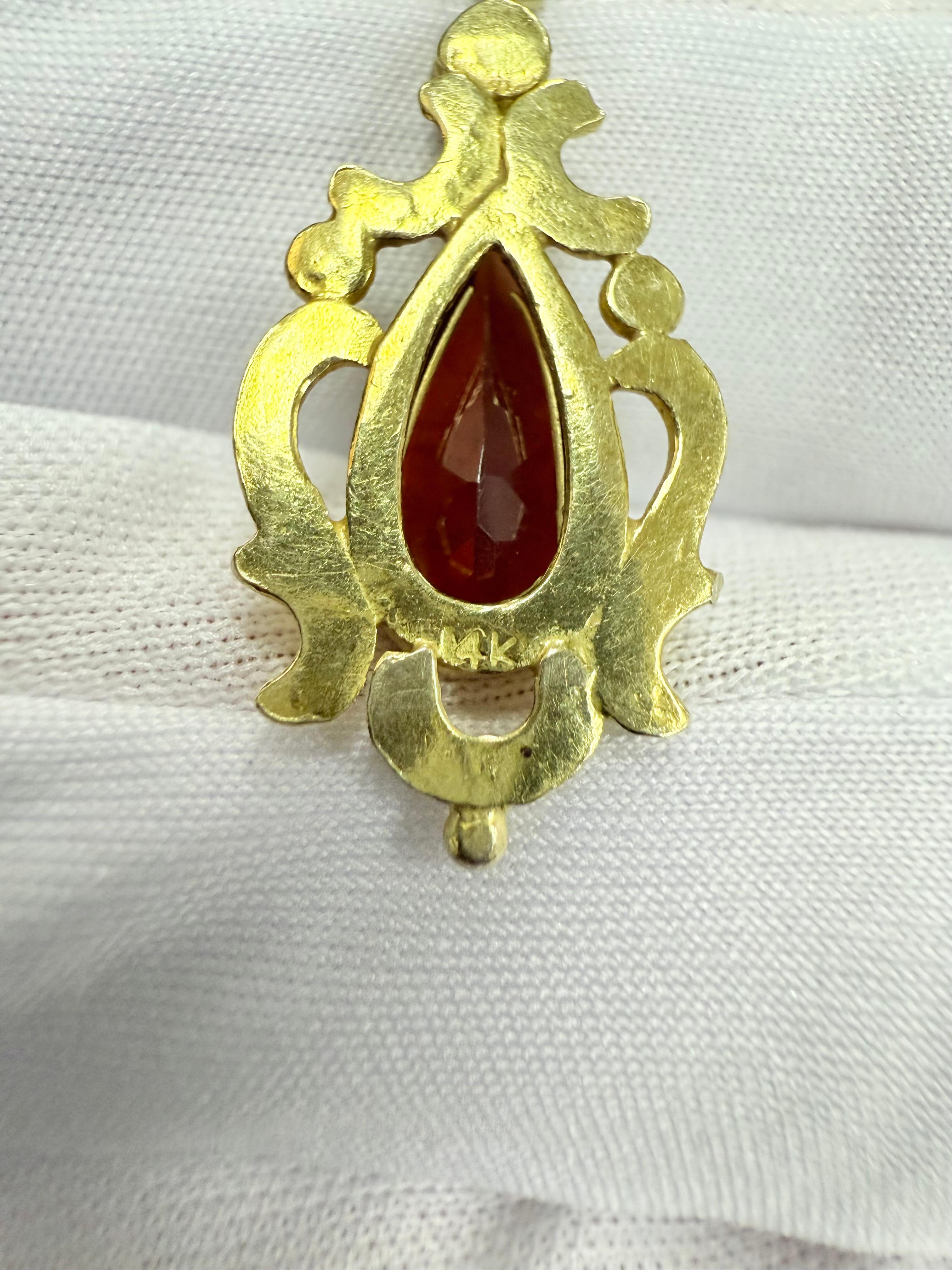 Vintage Garnet Pearl Drop Earrings 14k Yellow Gold For Sale 9