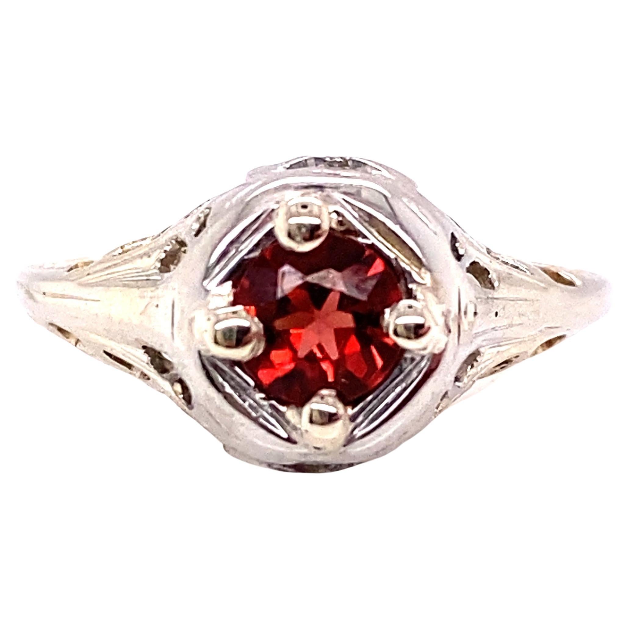 Anillo Art Decó Granate 1/2ct Original 1930's Filigrana Antigua 14K