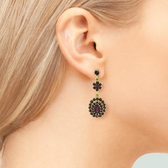 Vintage Garnet Teardrop 18K Dangle Earrings