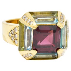 Vintage Garnet Topaz Peridot Diamond 18 Karat Gold Gemstone Ring
