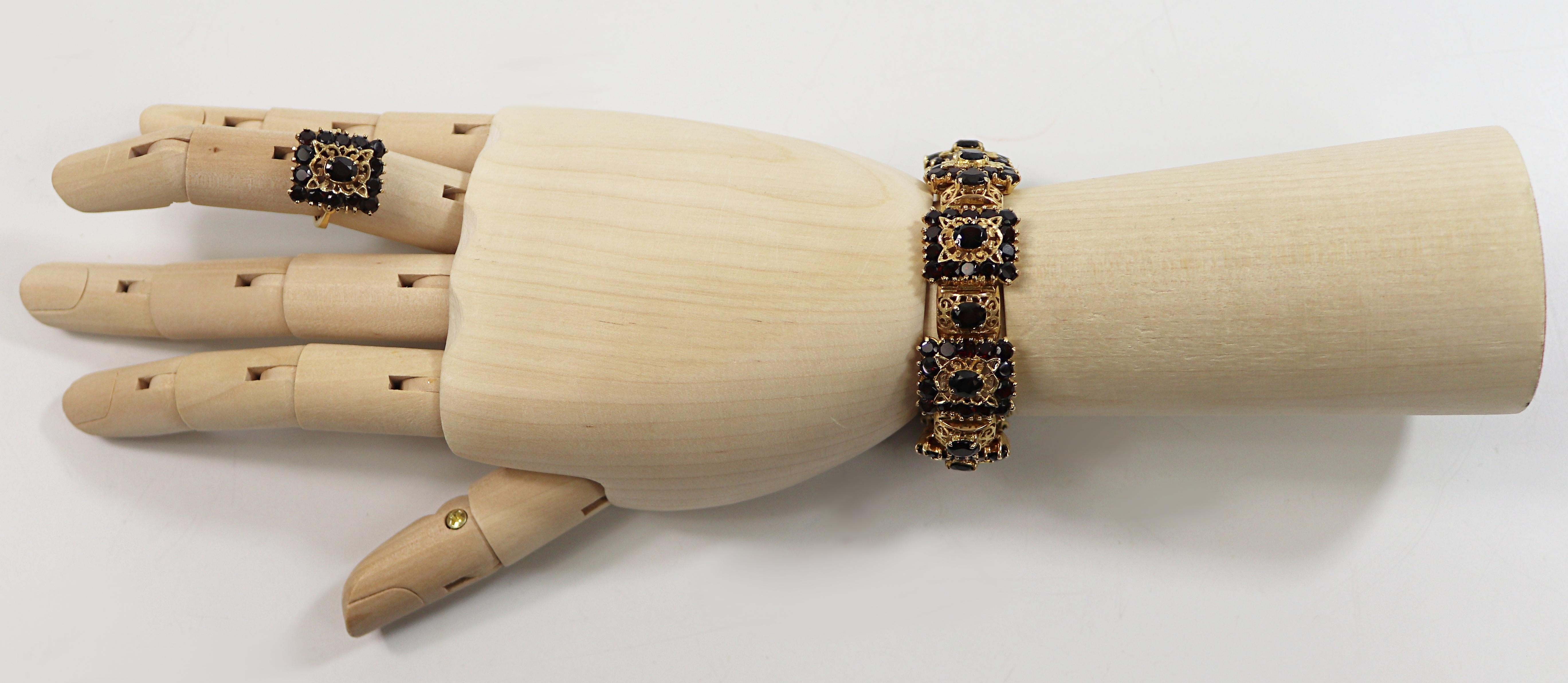 Suite aus Granat-, Gelbgold-Armband und Ringschmuck im Angebot 13