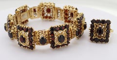 Vieille suite de bijoux : grenat, bracelet et bague en or jaune