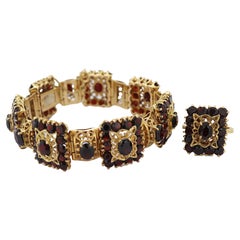 Vintage Garnet, Yellow Gold Bracelet and Ring Jewelry Suite