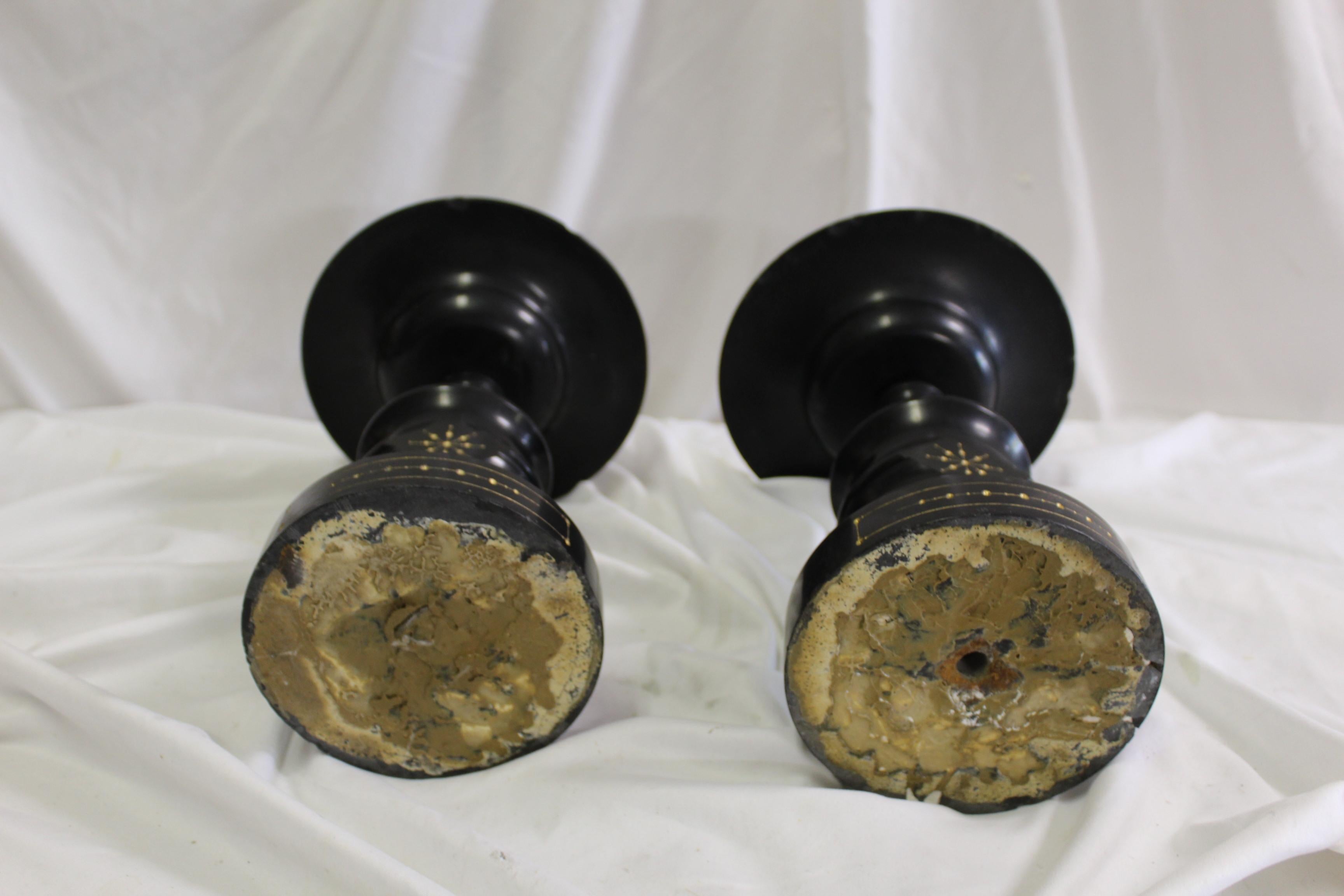 American Colonial Vintage Garniture's , Pair Black Tazzas For Sale