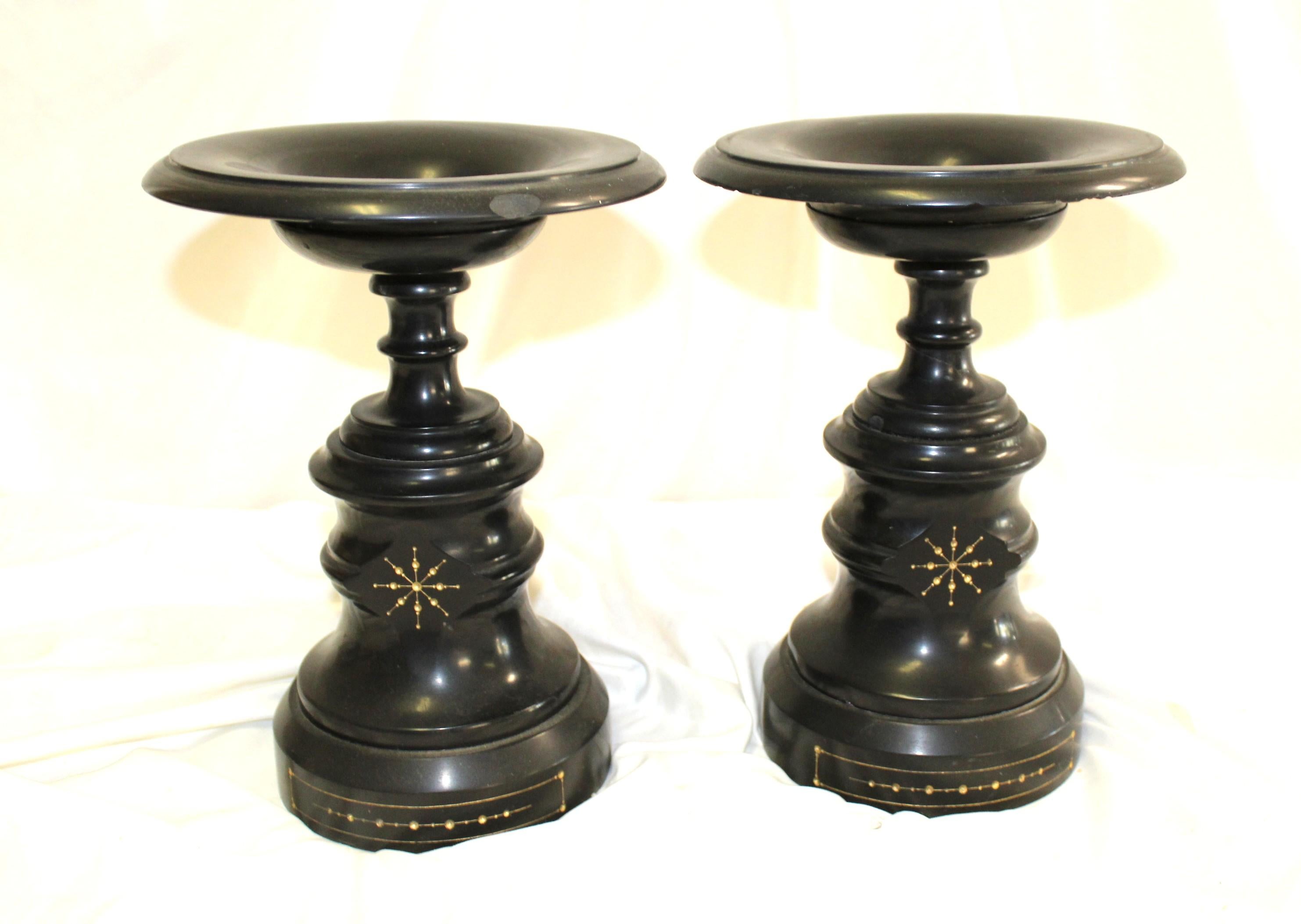 20th Century Vintage Garniture's , Pair Black Tazzas For Sale