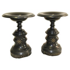 Vintage Garniture's , Pair Black Tazzas
