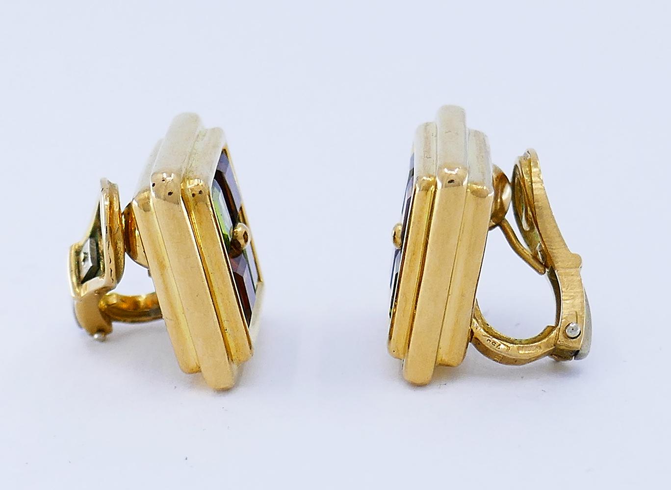 Vintage Garrard 18k Gold Gems Cuff Bracelet Earrings Set Estate Jewelry For Sale 5