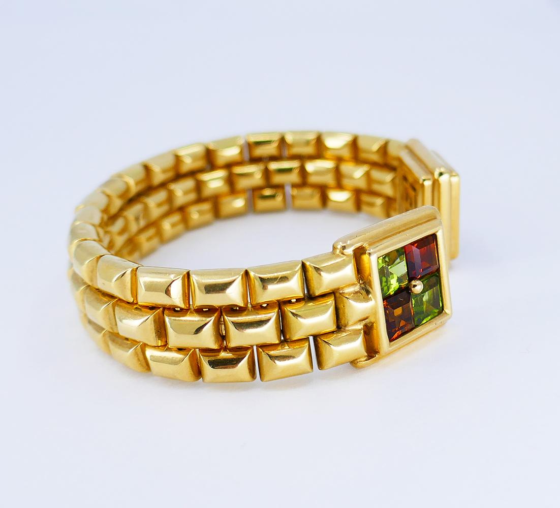 Square Cut Vintage Garrard 18k Gold Gems Cuff Bracelet Earrings Set Estate Jewelry For Sale